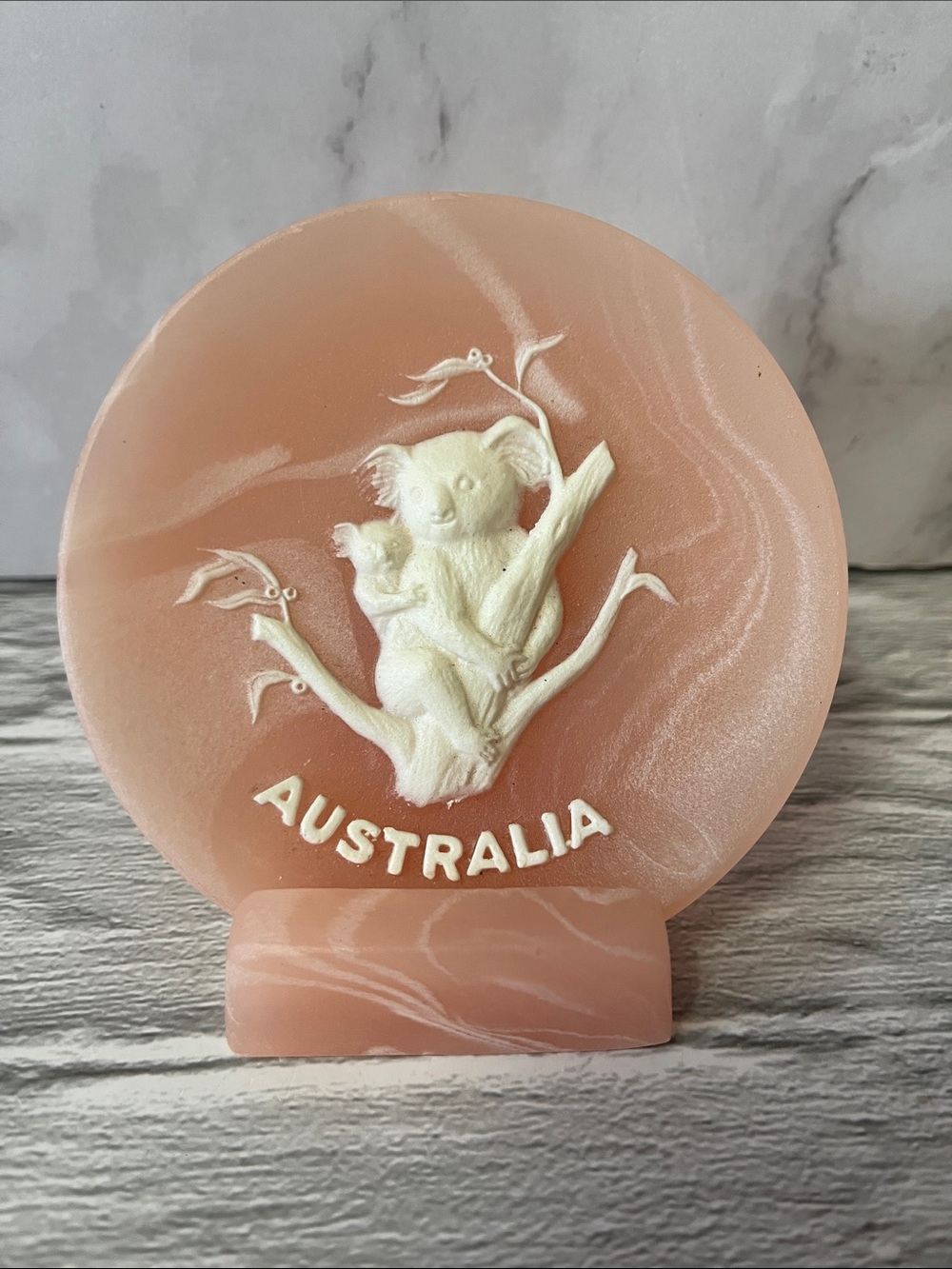 Genuine Marlestone Australia Cultured Marble Koala Mini Plate & Stand Hand Made